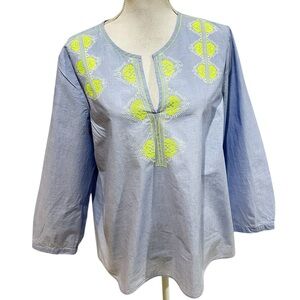 J. Crew Blue Tunic with Yellow Embroidery